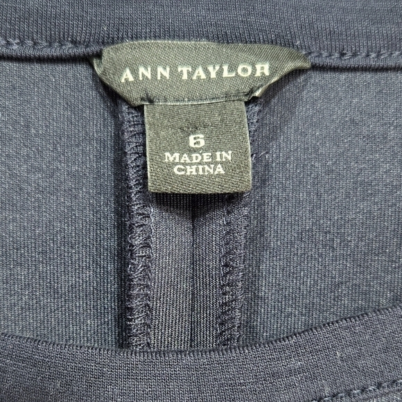 Ann Taylor Navy Blue Pleated Laser Cut Eyelet Scuba Fit & Flare Dress Stretchy - Picture 6 of 10